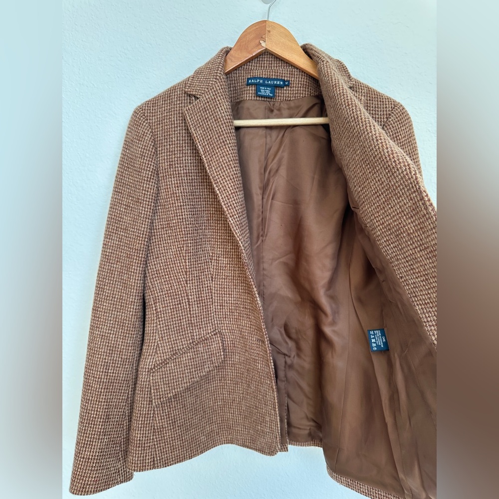 Vintage Ralph Lauren houndstooth riding blazer pure Woolmark Plaid Trim Italy 12 - Picture 6 of 17